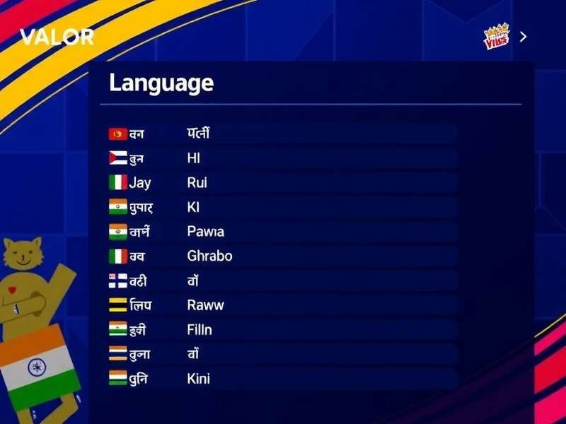 Kolkata Kings Valor language selection screen showing 18 Indian languages